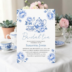 Chinoiserie Floral Blue Tea Pot Bridal Shower  Invitation