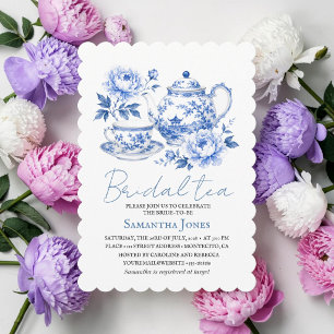 Chinoiserie Floral Blue Tea Pot Bridal Shower  Invitation