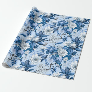 Chinoiserie Floral Blue White Painting Wrapping Paper