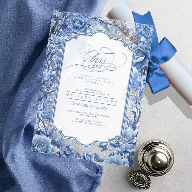 Chinoiserie Floral Border Graduation ID1098 Acrylic Invitations (Creator Uploaded)