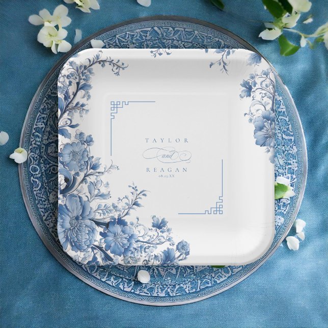 Chinoiserie Floral Border Wedding ID1094 Paper Plate (Creator Uploaded)