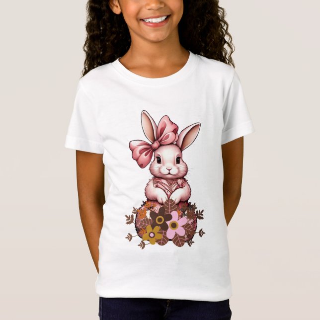 Chinoiserie Floral Bunny – Elegant Pink Rabbit Des T-Shirt (Front)