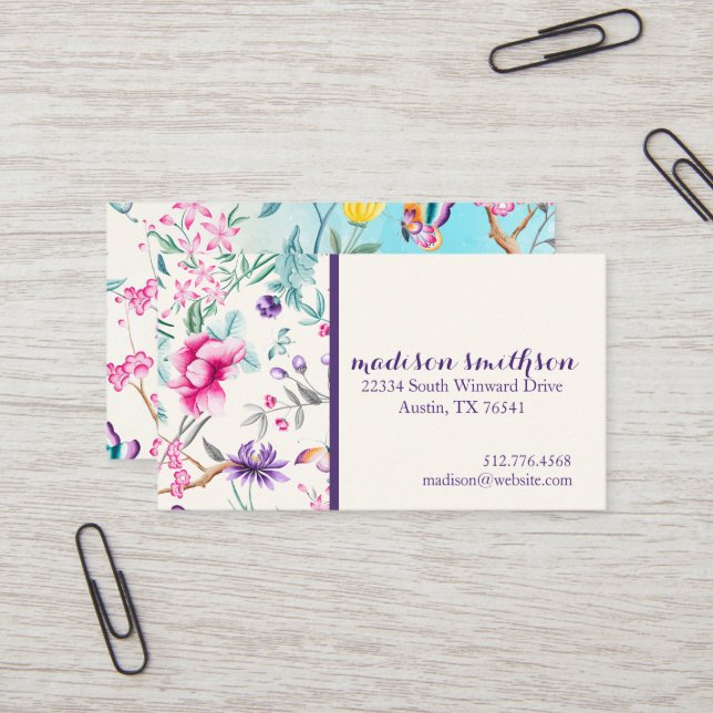 Chinoiserie Floral Pattern Business Card (Front/Back In Situ)