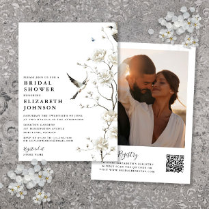 Chinoiserie Floral Photo QR Code Bridal Shower Invitation