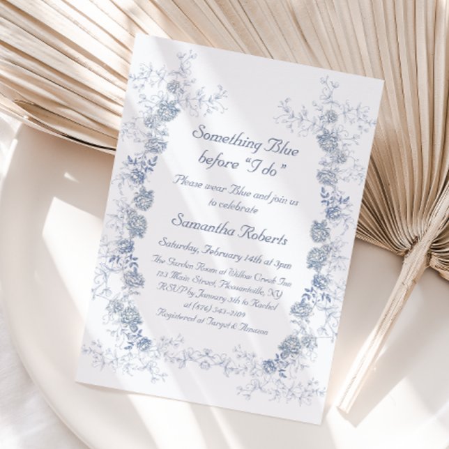 Chinoiserie Floral Something Blue Bridal Shower Invitation (Creator Uploaded)
