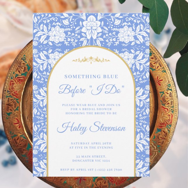 Chinoiserie Floral Something Blue Bridal Shower Invitation (Creator Uploaded)