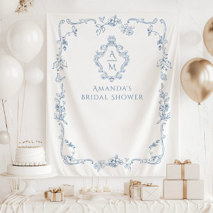 Chinoiserie floral Toile crest Bridal shower Tapestry