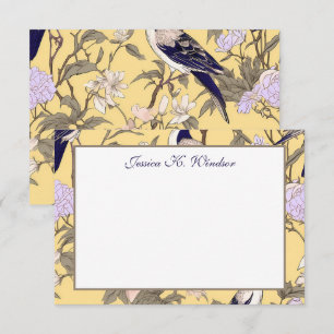 Chinoiserie Floral Yellow Egret Personalised Thank You Card