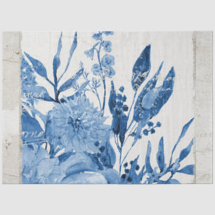 Chinoiserie Flower Foliage Blue White Decoupage Tissue Paper