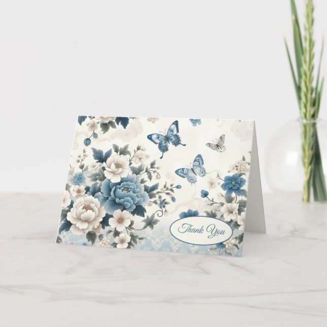 Chinoiserie Flowers and Butterflies Thank You Card (Front)