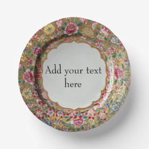 Chinoiserie Flowers Gold Ceramic Style Personalise Paper Plate