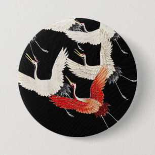 Chinoiserie Flying Crane Zen Minimalist Kimono Art 7.5 Cm Round Badge