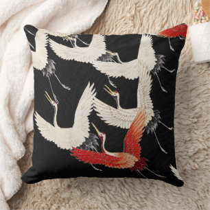 Chinoiserie Flying Crane Zen Minimalist Kimono Art Cushion