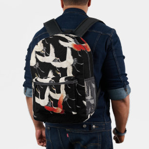 Chinoiserie Flying Crane Zen Minimalist Kimono Art Printed Backpack
