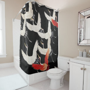 Chinoiserie Flying Crane Zen Minimalist Kimono Art Shower Curtain