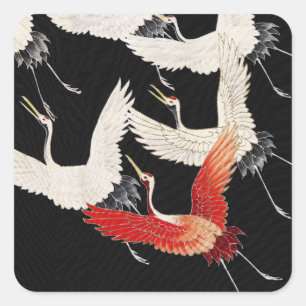 Chinoiserie Flying Crane Zen Minimalist Kimono Art Square Sticker