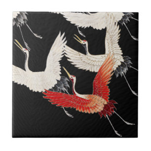 Chinoiserie Flying Crane Zen Minimalist Kimono Art Tile
