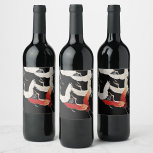 Chinoiserie Flying Crane Zen Minimalist Kimono Art Wine Label