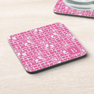 Chinoiserie Foo Dog - Hot Pink Bamboo Lattice Coaster