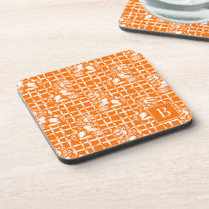 Chinoiserie Foo Dog - Orange Bamboo Lattice Coaster
