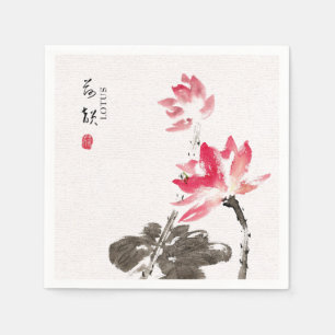 Chinoiserie Freehand Watercolor Floral Lotus  Napk Napkin