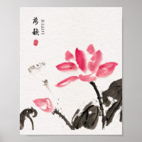 Chinoiserie Freehand Watercolor Lotus Flowers 