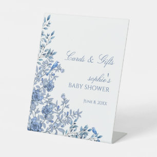 Chinoiserie French Blue Baby Shower Cards & Gifts Pedestal Sign