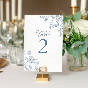 Chinoiserie French Blue Bridal Shower Flat Table Number