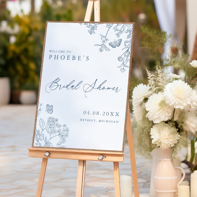Chinoiserie French Blue Bridal Shower Welcome Poster (Creator Uploaded)