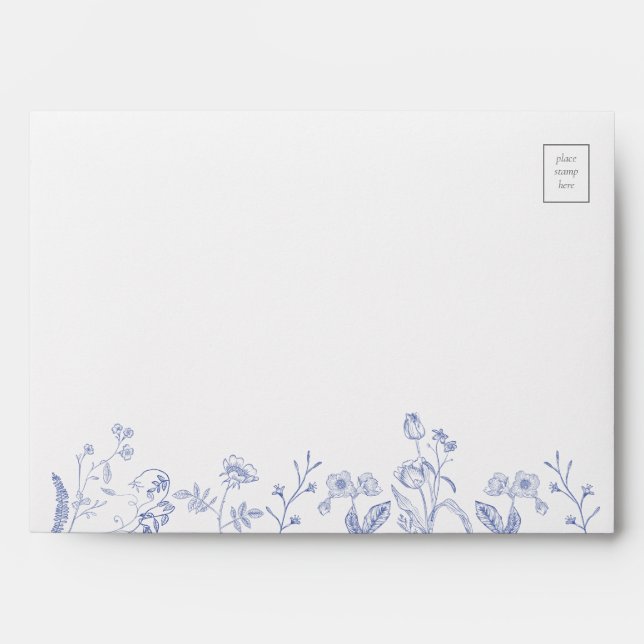 Chinoiserie French Blue Victorian Floral Wedding Envelope (Front)