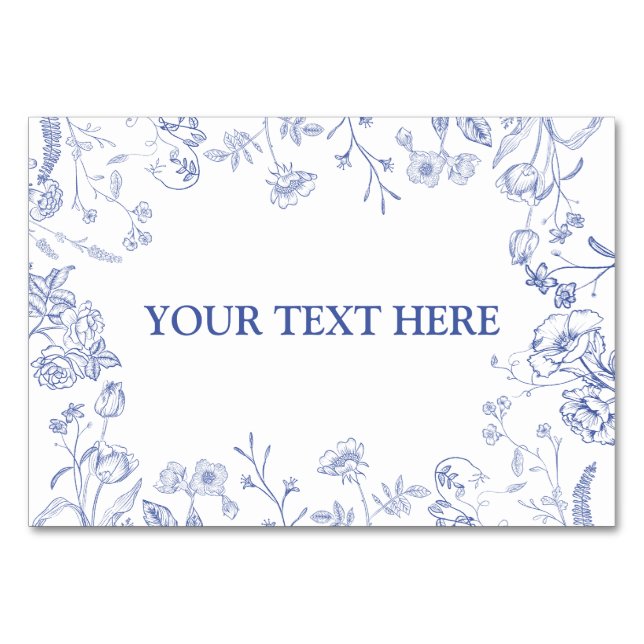 Chinoiserie French Blue Victorian Food Place Card (Front)
