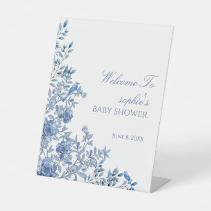 Chinoiserie French Blue Welcome Baby  Pedestal Sign