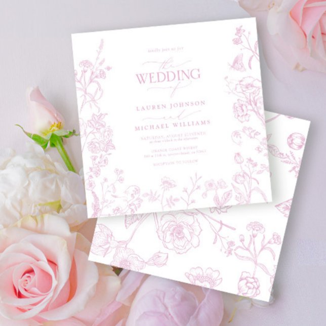 Chinoiserie French Dusty Rose Floral Wedding Invitation (Creator Uploaded)