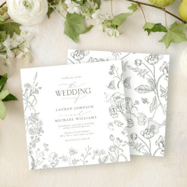 Chinoiserie French Green Victorian Floral Wedding Invitation (Creator Uploaded)