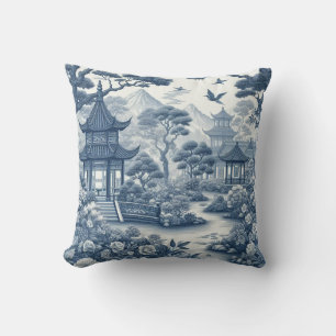 Chinoiserie Garden Scenery Blue and White Cushion