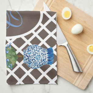 Chinoiserie Garden Topiary Ginger Jar Jars Tea Towel