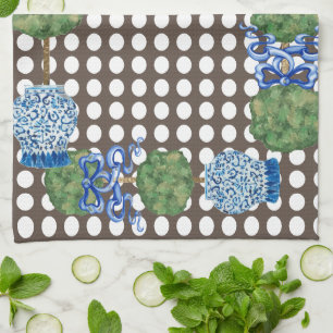 Chinoiserie Garden Topiary Ginger Jar Jars Tea Towel