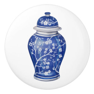 Chinoiserie Ginger Jar Blue Ceramic Knob