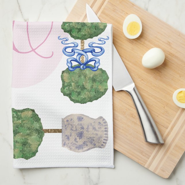 Chinoiserie Ginger Jar Jars Topiary Basket  Tea Towel (Quarter Fold)