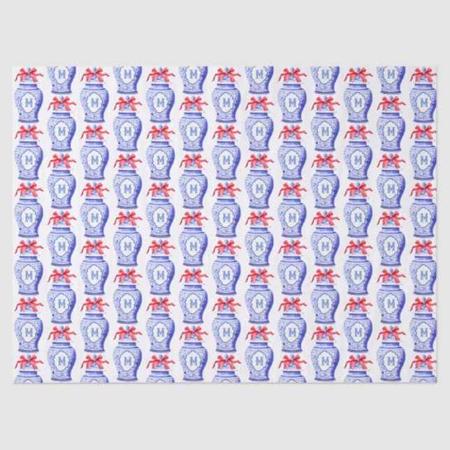 Chinoiserie Ginger Jar Monogram | Red Bow Tissue Paper (Front)