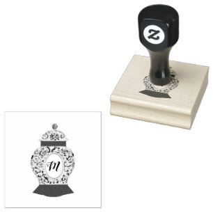Chinoiserie Ginger Jar Monogram  Rubber Stamp