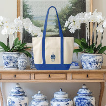 Chinoiserie Ginger Jar with Blue Bow Contrast Trim