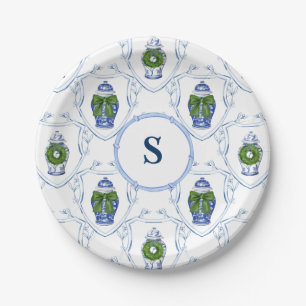 Chinoiserie Ginger Jars Christmas Monogrammed  Paper Plate