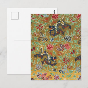 Chinoiserie Gold Dragon & Pink Peony Print Postcard