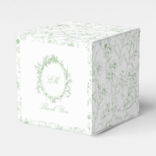 Chinoiserie Green Toile Floral Crest Wedding Favour Box