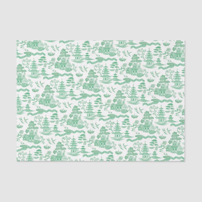 Chinoiserie Green Willow Decoupage Tissue Paper (Front)