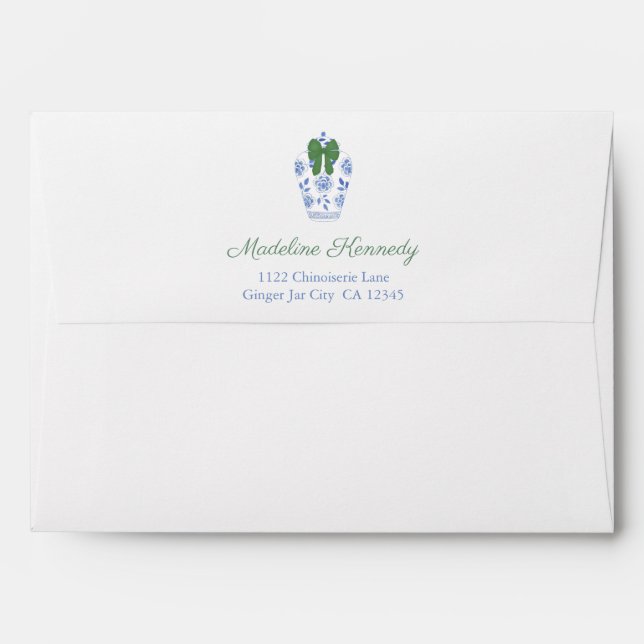 Chinoiserie Holidays Bridal Shower Return Address Envelope (Back (Top Flap))