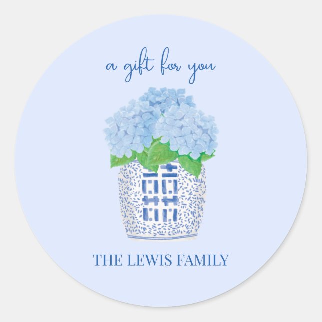 Chinoiserie Hydrangea Gift Sticker (Front)