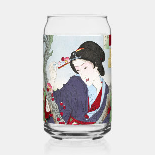 Chinoiserie Japanese Lady & Red Cherry Blossom Can Glass