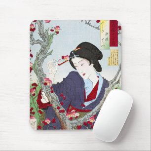 Chinoiserie Japanese Lady & Red Cherry Blossom Mouse Pad